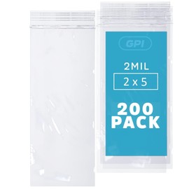 GPI - 200 Count - 2" x 5" 2 Mil Clear Reclosable Zip Plastic Poly Bags with Resealable Lock Seal Zipper, for Jewelry, Coins, Pills, Candy, Beads, Seeds & More.