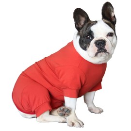 KUVEELA Pet Dog Clothing, Postoperative Wear, French Bulldog Pug, Long Sleeve, Alternative to Elizabeth Color, Male and Female, Castration, Contraception, Weaning, Wound Protection (Red, M)