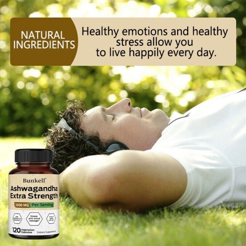 Bunkell Ashwagandha Capsules with BioPerine for Absorption Stress and Mood