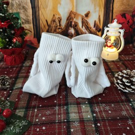 Magnetic Holding Hand Socks, 2 Pairs Novelty Couple Friend Socks, Hand in Hand Socks for Teen Girls Woman Man Christmas Gag Gift, White
