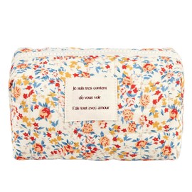 AIXXCUVQ Checkered Floral Makeup Bag Soft and Comfortable Cotton Cosmetic Pouch Soft and Comfortable Touch Aesthetic Makeup Bag, C