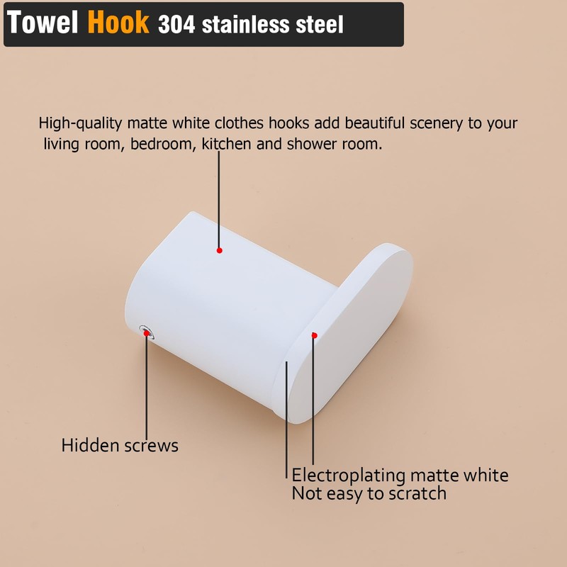 RANDOM White Towel Hooks for Bathrooms Wall Mount Shower Hooks