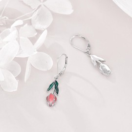 POPLYKE Tulip Earrings for Women 925 Sterling Silver Enamel Flower Leverback Earrings Jewelry Gift for Girls (tulip)