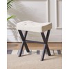 IBUYKE U-Shaped Linen Vanity Stool, Square Makeup Chair with X-Leg,