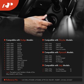 A-Premium Ignition Lock Cylinder with 2 keys Compatible with Jeep Grand Cherokee, Cherokee & Dodge Grand Caravan, Dakota, B150, B1500, B2500 & Chrysler Town & Country, Imperial & Plymouth Acclaim