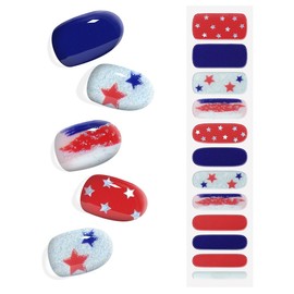 Semi Cured Gel Nail Strips 4th of July Patriotic Extra Long Salon-Quality Gel Nail Stickers Independence Day Long Lasting Nail Wraps for Women Short Nails (Liberalism P11)