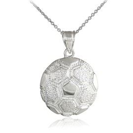 925 Sterling Silver Sports Charm Textured Soccer Ball Pendant Necklace, 22"