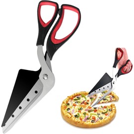 Pizza Scissors, Pizza Cutter, Ultra Sharp Detachable Blade with a Tray, Non-Stick Pizza Scissors with Firm Grip BaseErgonomic Soft TPR Grip, 10.3Inch, Black&Red