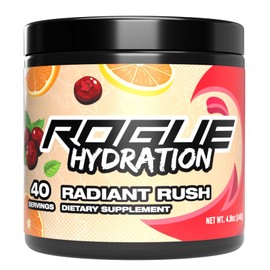 Rogue Energy Hydration Powder for Daily Use & Long Gaming Hours - Electrolyte Powder with Magnesium, Potassium, Vitamin - Hydrate Electrolyte Powder - Sugar & Gluten Free (Radiant Rush - 40 Servings)