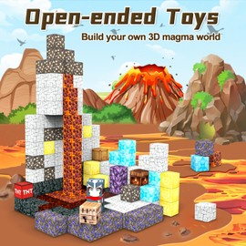 Magnetic Blocks Build Mine Magnet World Sword Edition Mine Caverns, Magnetic Tiles Building Blocks Cubes Toddler Toys for 3+ Year Old Boys Girls, Montessori Sensory Toys for Kids 4-8 5-7 Gifts 52pcs