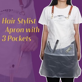 Vukehon Waterproof Apron with pocket, 2PCS Transparent Adjustable Premium Hair Stylist Salon Apron, Clear White & Black,70cm