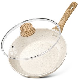 MICHELANGELO 10 Inch Nonstick Frying Pan with Lid, Non Stick Pan with Non-Toxic Coating, Granite Skillet with Anti-Scald Handle, Induction Compatible