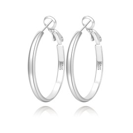 LOUMILEO 925 Sterling Silver Hoop Earrings Big Silver Hoop Earrings Hypoallergenic Large Thin Hoop Earrings for Women Lightweight Silver Hoops Earrings for Women (30mm)