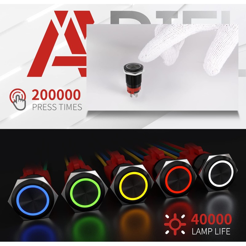 APIELE 16mm Latching Push Button Switch 12V DC On Off