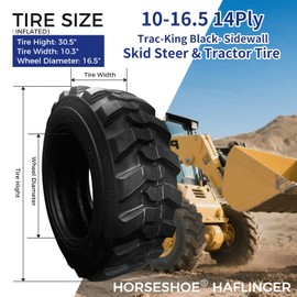 HORSESHOE 10-16.5 14 Ply Skid Steer Loader Tubeless Tire w/Rim Guard Heavy Duty G Load 10x16.5 NHS SKS1 L2/G2 T168