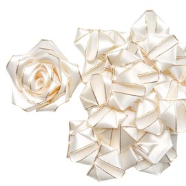 LatinaFlorista 300Pcs Gold Edge Trim Premade Silk Ribbon Rose Petals,Half-Finished Reduce Repetitive Work,Glittler DIY Eternal Rose Flower Bouquets for Wedding,Anniversary,Birthday Valentine's Day