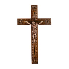 Woodvio - Hand carved wooden wall cross, Catholic crucifix