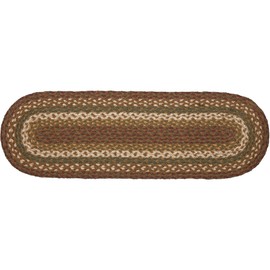 VHC Brands Tea Cabin Rustic Stair Tread Green Jute Striped Latex Backing Oval Floor Decor 8.5"x27"
