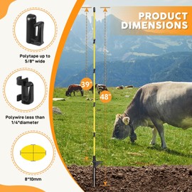 Efarmkeper 48 Inch / 4 Ft Fiberglass Step-in Electric Fence Posts – 5 Clips, Holds Wire, Poly Tape, and Poly Rope, Livestock Control | Lightweight, Anti-Rotation