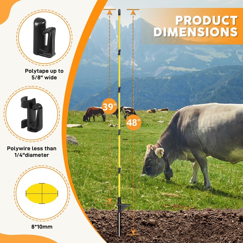 Efarmkeper 48 Inch / 4 Ft Fiberglass Step-in Electric Fence