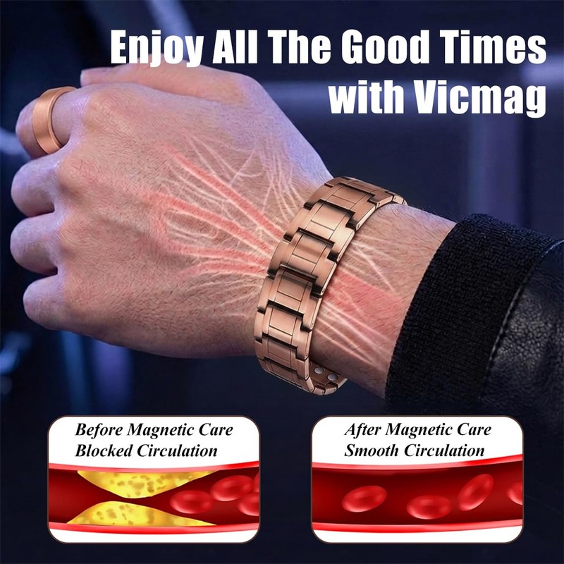 Vicmag Copper Magnetic Bracelet for Men, 3X Strength Magnets, Pure