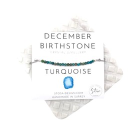 Birthstone Bracelet - Birthstone Crystal Bracelet - Paper Clip Chain Bracelet - Adjustable Birthday Bracelet Handmade by Stosa Design (December - Turquoise)