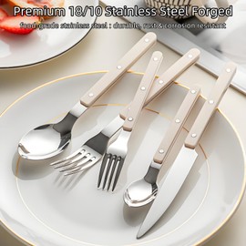 White Silverware Set 10 Piece Flatware Cutlery Set Service for 2,18/10 Stainless Steel Forged ABS Plywood Rivet Handle Mirror Polished Dishwasher Safe Durable Utensil Sets for Kitchen Wedding Home