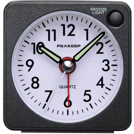 Peakeep Ultra Small Travel Alarm Clock Black Quiet Sweep Light Weight Compact Design ...