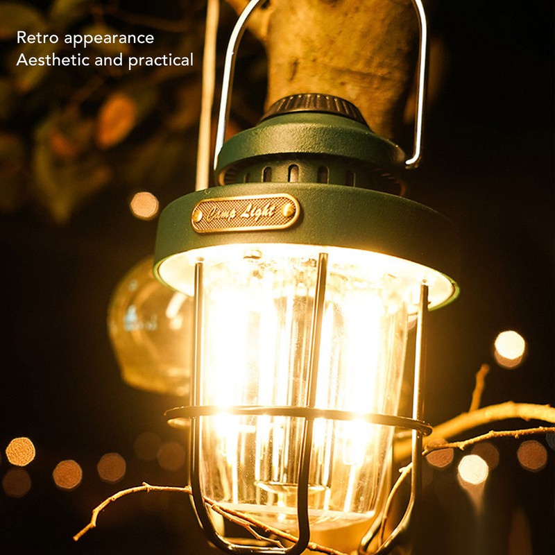 Retro LED Camping Lantern Portable Multifunctional Rechargeable Tent Light for