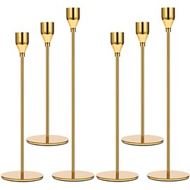 Juego de 6 portavelas dorados para velas cónicas, portavelas decorativos para velas para decoración del hogar, boda, cena, fiesta, aniversario (Oro brillante)
