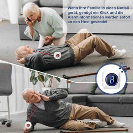 Emergency Call Button for Seniors, Waterproof Alarm Home Emergency Call, 2 SOS Home Emergency Call, Wireless Bell 300 m Range, 3 Receivers, 5 Volume Levels, 55 Melodies, LED Display
