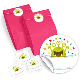 Bookmark + Gift Bags / Pink + Sticker Funny Monster Party Bag Guest Gift for Birthday Children's Birthday Wedding Christening Girls Boys