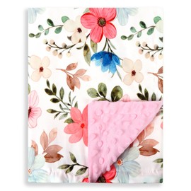 Baby Girl Blanket Soft and Breathable Fuzzy Toddler Throw Blankets Minky Nursery New Born Baby Girls Blanket with Double Layer and Pink Dotted Backing for Baby Shower Birthday Gift (Floral, 1)