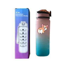 Yipaidel Corgi Butt 32 OZ Drinking Water Bottle with Times to Drink and Straw, Motivational with Carrying Strap, Leakproof BPA & Toxic Free, Ensure You Drink Enough Water for Fitness Gym Outdoor