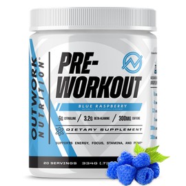 Outwork Nutrition Preworkout for Men & Women - Nootropic Pre Workout Without Creatine, Pre-Workout Powder with Taurine Rhodiola Citrulline Malate Beta Alanine Caffeine (Blue Raspberry)