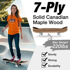 BELEEV Skateboards for Beginners, 31 x 8 inch Complete Skateboard for Kids Teens Adults, 7 Layer Canadian Maple Double Kick Deck Concave Cruiser Skateboard with Skate T-Tool (Ice Cream)
