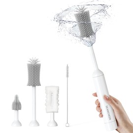 SEANCHEER S02 Electric Bottle Brush Set, Portable Baby Bottle Brush Cleaner, AA Battery-Powered & IPX7 Waterproof, with Silicone Bottle/Nipple/Sponge/