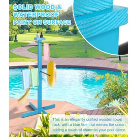 Pool Towel Rack Outdoor, 53in Wood Pool Towel Holder Stand with 4 Adjustable Bars, Outdoor Towel Rack for Pool Area Outside, Waterproof Freestanding Towel Drying Rack for Poolside, Hot Tub, Spa,Beach