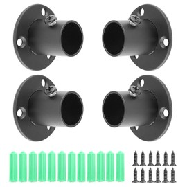 Jiozermi Stainless Steel Curtain Rod Holders, 4 Packs 0.75" Durable Closet Curtain Rod Brackets for Wall, Shower Curtain Rod Holder, Flat Black Closet Rod Support
