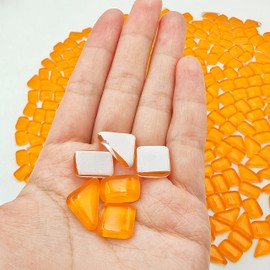 500g Crystal Glass Mosaic Tiles, Glass Mosaic Pieces for Crafts, Irregular Mosaic Pieces for Home Decoration or Crafts, Mosaic Making (Orange)