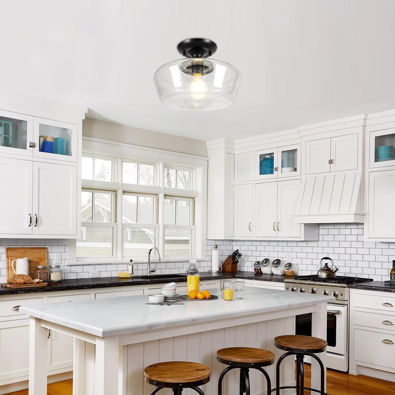 Goosebrite Schoolhouse Style Light Fixture, 12" Black Semi Flush Mount