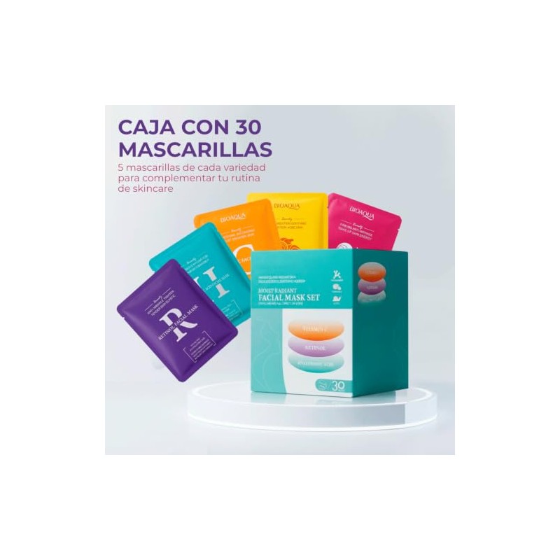 30 Mascarillas Faciales Hidratantes Ácido Hialurónico Skincare