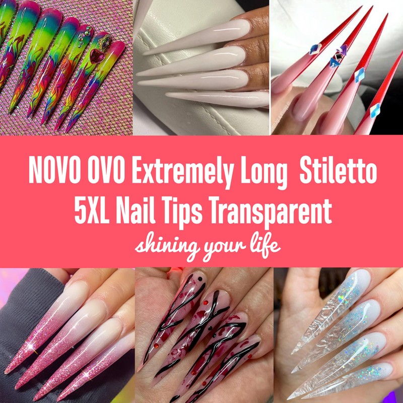 NOVO OVO Extra Super Extreme Long Stiletto Nail Tips, 5XL