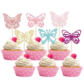 24 piezas de decoración para cupcakes de mariposa, colores con purpurina, estilos mixtos, huecos, mariposas, cupcakes, baby shower, decoración de pasteles para bodas, compromisos, despedidas de soltera, niños, suministros de fiesta de cumpleaños