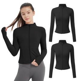 EXARUS Girls Jacket Lightweight Zip Up Cropped Athletic Active Horse Riding Yoga Short Fitted BBL Cute Trendy 2 Pack Black 8 Years