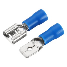 Baomain 1/4" Female & Male Spade Connectors 16-14 AWG Insulated Crimp Terminals Quick Disconnect Electrical Wire Connectors,Blue (200-Pack)
