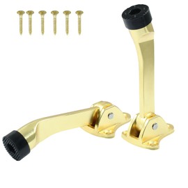 Luomorgo 2 Pack Kickdown Door Stopper, Heavy Duty Door Stop with Anti-Slip Rubber Tip, 4 Inch Door Stops Holder Kickdown Doorstop for Bottom of Door, Brushed Gold