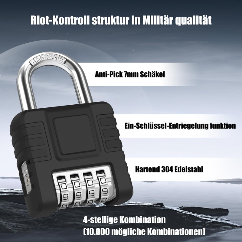 Combination Lock, 4 Digit Combination Code Lock, Heavy Padlock with