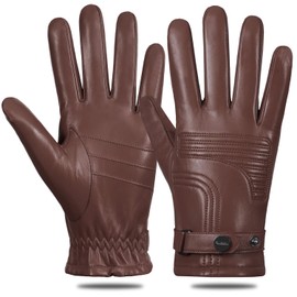 FIORETTO Mens Genuine Leather Gloves Touchscreen Warm Wool Lined Sheepskin Winter Gloves Brown X-Large