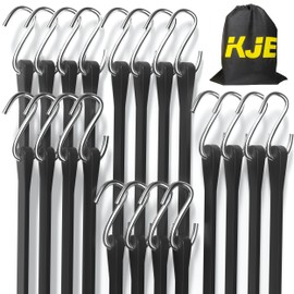 KJE 20Pack (10'', 15", 21", 31") Rubber Bungee Cords with S Hooks - Heavy Duty Black Bungee Straps, EPDM - Load 180 lbs, Outdoor Tie Downs, Securing Tarps & Canvases & Cargo in Cold Hot Climates